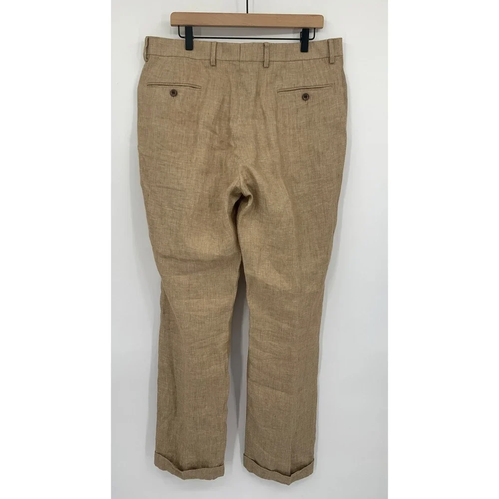 Murano Baird McNutt Linen Pants Mens 36x32 Tan 100% Linen Zac Fit Cuffed
